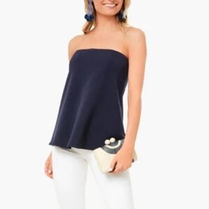 Tuckernuck Strapless Navy Crepe Marin Top Size L Built in Bra Chic Timeless
